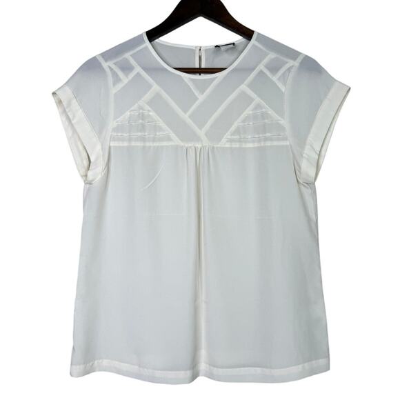 J. Crew Relaxed Fit Semi Sheer Lightweight Cap Sleeves Blouse Round Neck S Cream - Picture 1 of 15